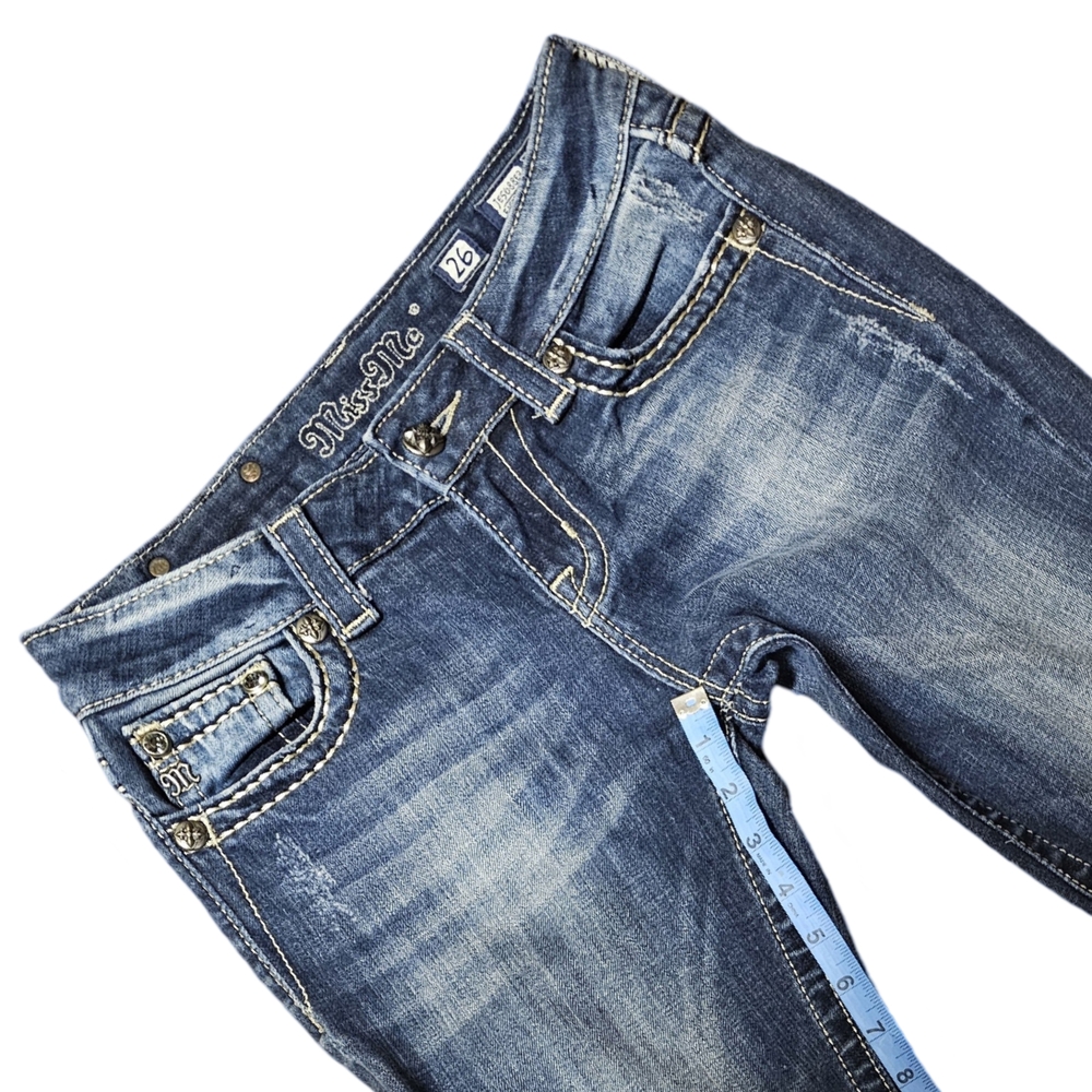 Miss Me Blue Ankle Cropped Jeans with Detailed Craftsmanship - Picture 7 of 8